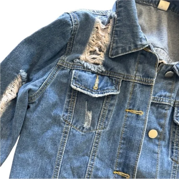 Oversized Distressed Denim Jacket | Size Small - Picture 3 of 3